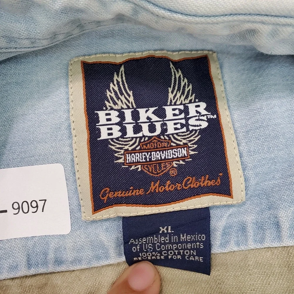 VINTAGE Harley Davidson Men Button Up Shirt XL Denim‎ Biker Blues Graphic